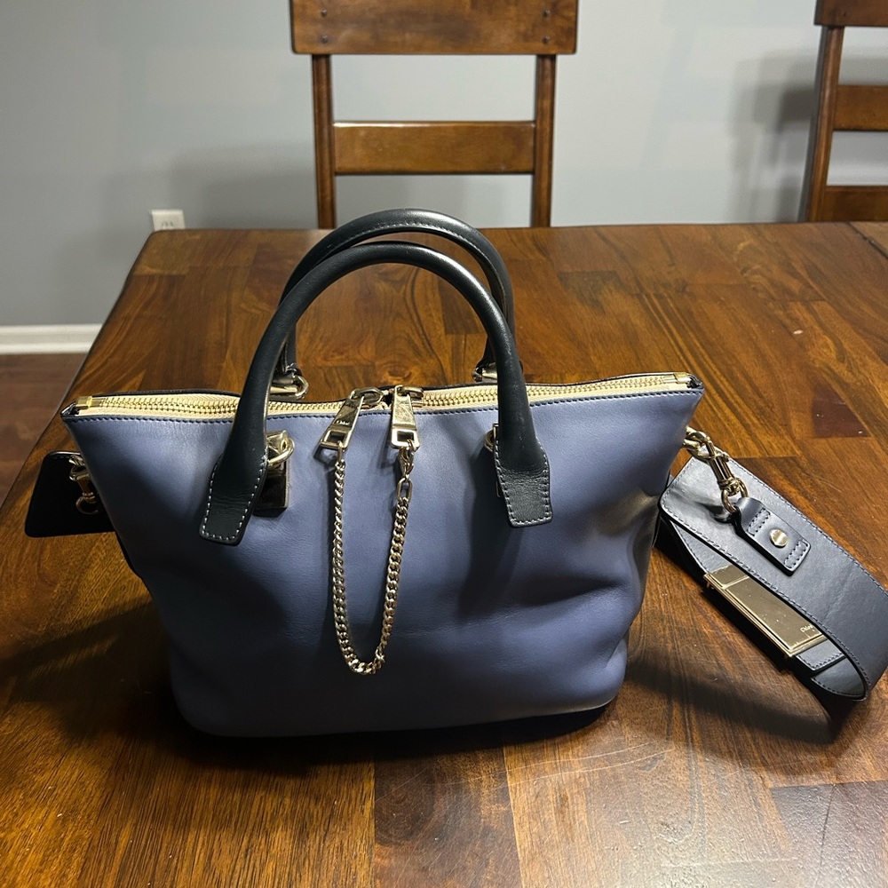 Chloe  Baylee Two Toned Blue Leather Shoulder Handbag Purse Excellent